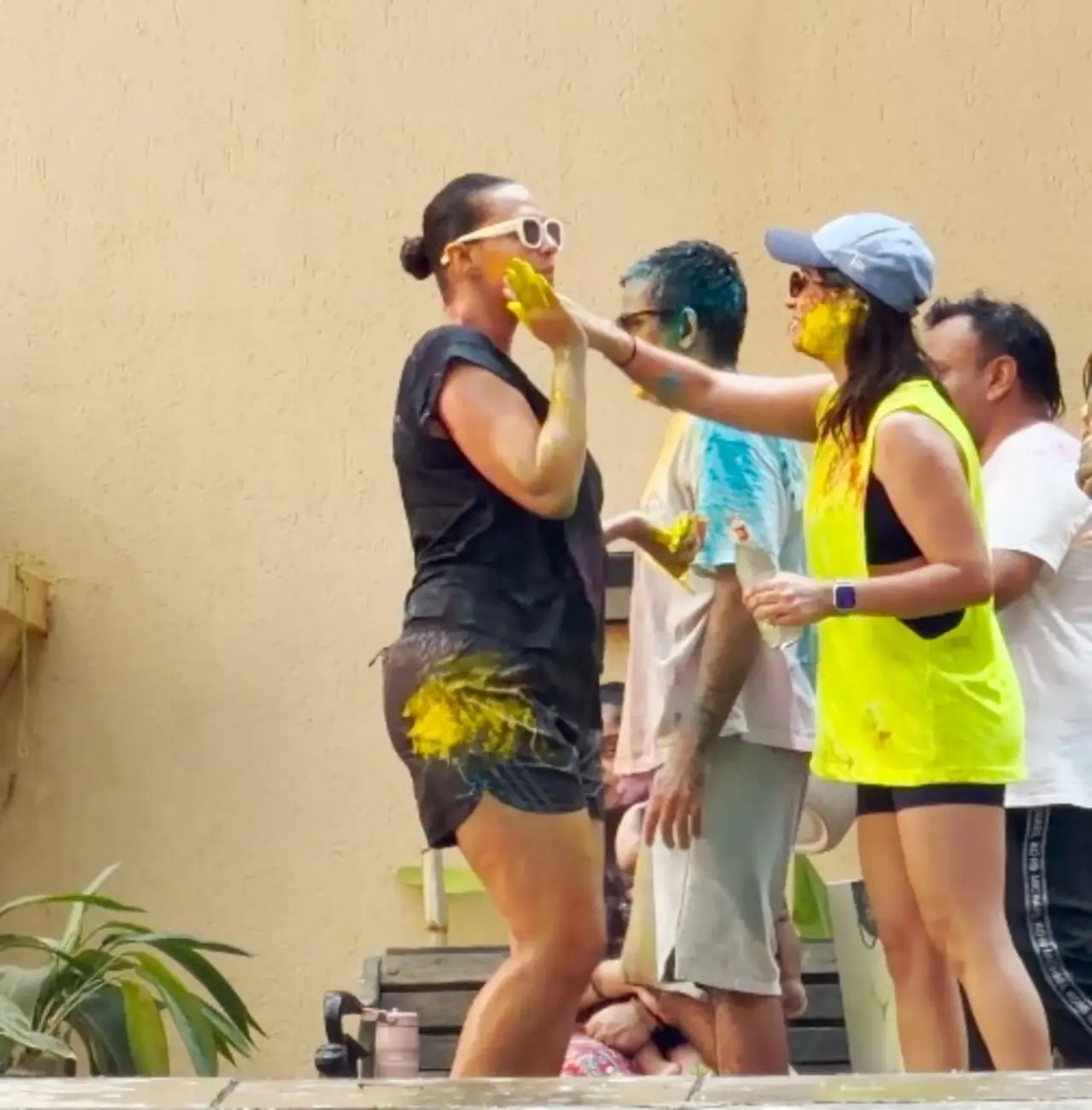 Neha Dhupia and Soha Ali Khan, who share a close bond, marked the occasion by playing with colours in a cheerful and intimate gathering. Their faces were smeared with gulaal as they played Holi with kids in full josh.